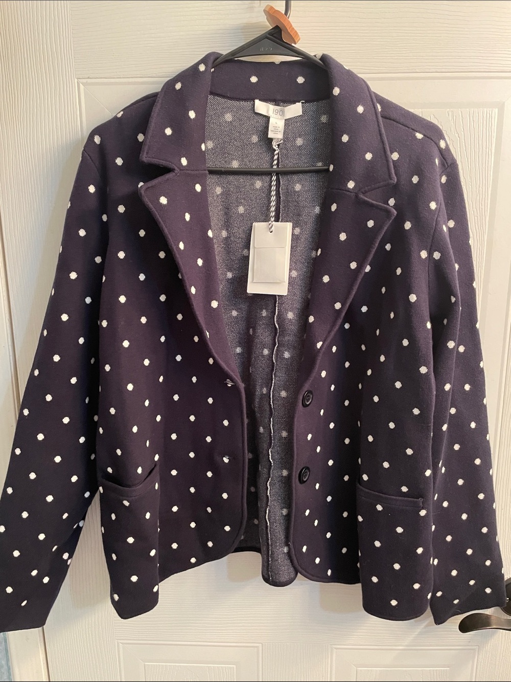 1901 Navy Blazer with White Polka Dots